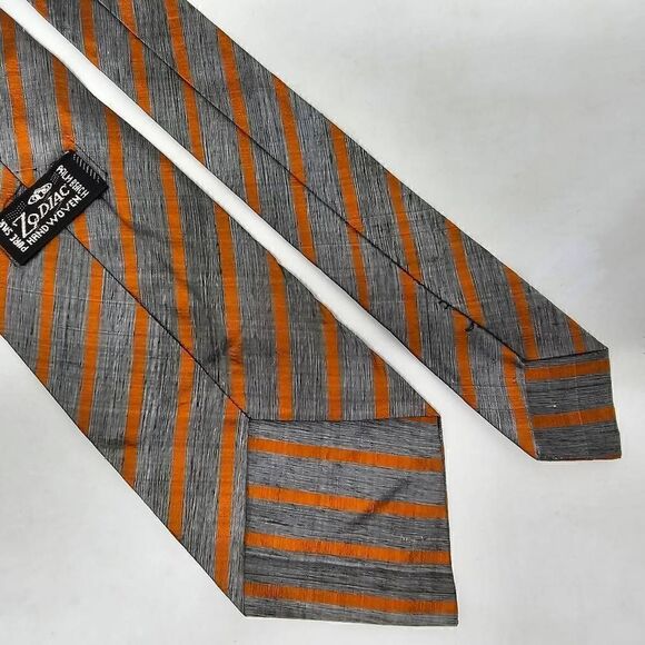 ZODIAC HAND WOVEN SILK TIE PALM BEACH ORANGE HEATHER GRAY 4" USA MADE - Picture 2 of 3